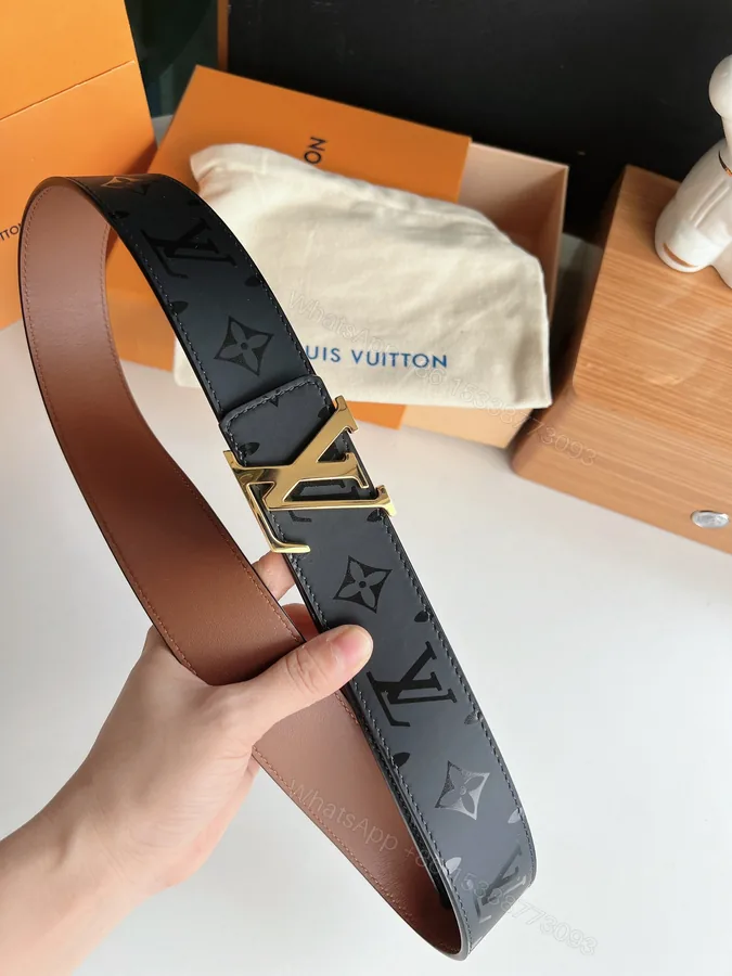 View 1 of LV 高仿 男款 皮帶 老花印花設計 金扣 百搭款
