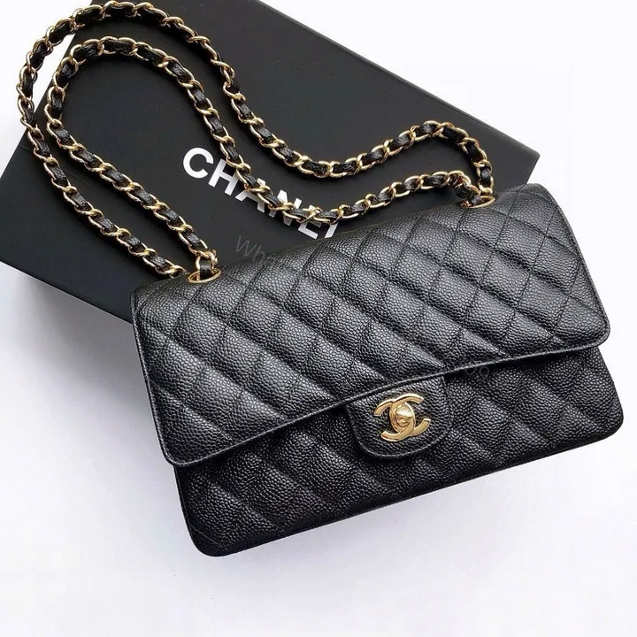 View 1 of Chanel Classic Flap 25.5 Black Gold Hardware 187 factory