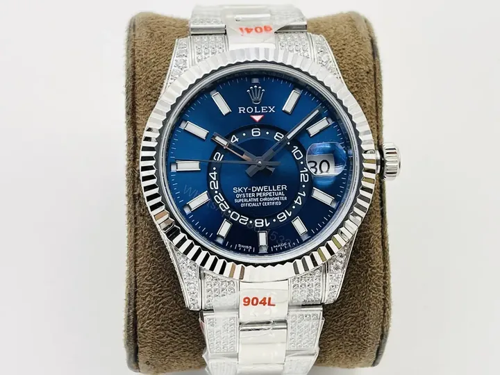 View 1 of Rolex Sky-Dweller 326934 Blue Diamond Paved Oyster Bracelet 42mm RLX-SD-BDP-OYS42-X