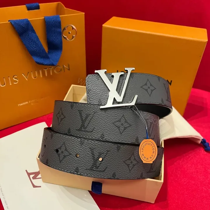 View 1 of Monogram Leather Belt: Iconic LV Style, Textured Black Leather