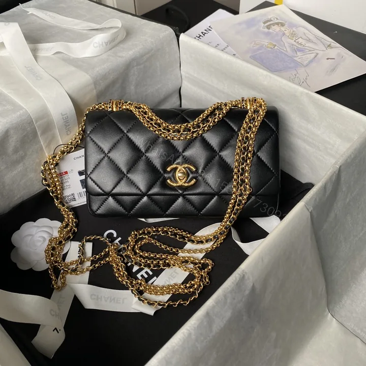 View 1 of CHANEL高仿黑色金鍊鏈條包 女士經典菱格紋手袋 奢華氣質百搭款