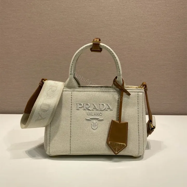 View 1 of 高仿Prada*1BA038刺繡徽標Tote手袋白色Mini免檢版
