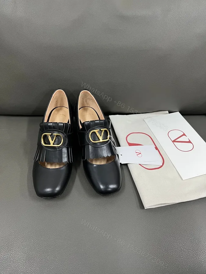 View 1 of Valentino Women Black Leather Fringe Loafers
