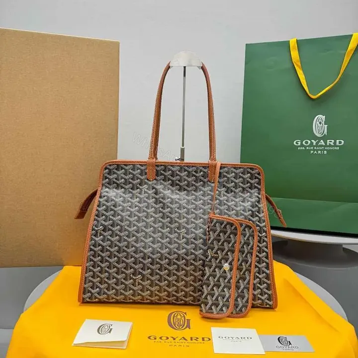 View 1 of Structured Pattern Carry-All: Leather Trim, Monogram Style Bag