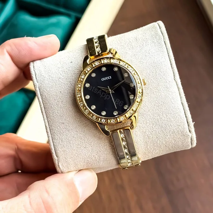 View 1 of First Copy Gucci Diamond Bezel Gold Black Dial Women’s Analog Watch