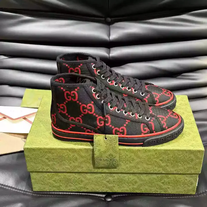 View 1 of GUCCI TENNIS 1977 HIGH-TOP SHOES SNEAKERS IN BLACK/RED – GC285