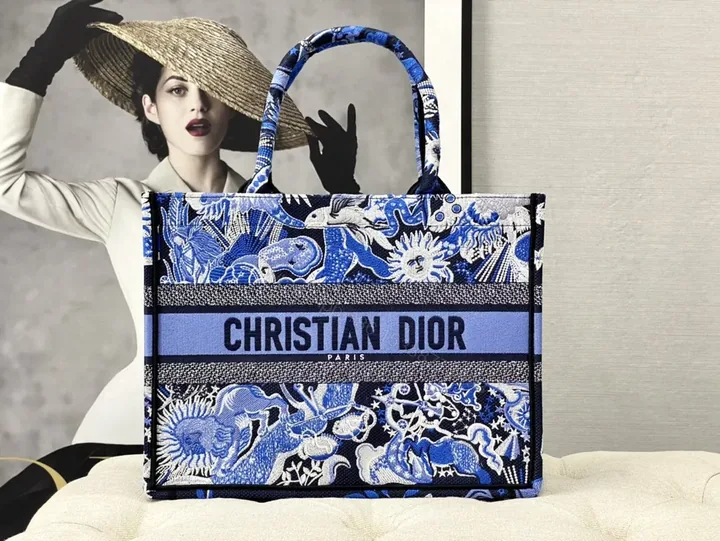 View 1 of Bold Blue Dior Tapestry Tote â€“ Luxe, Practical Carryall