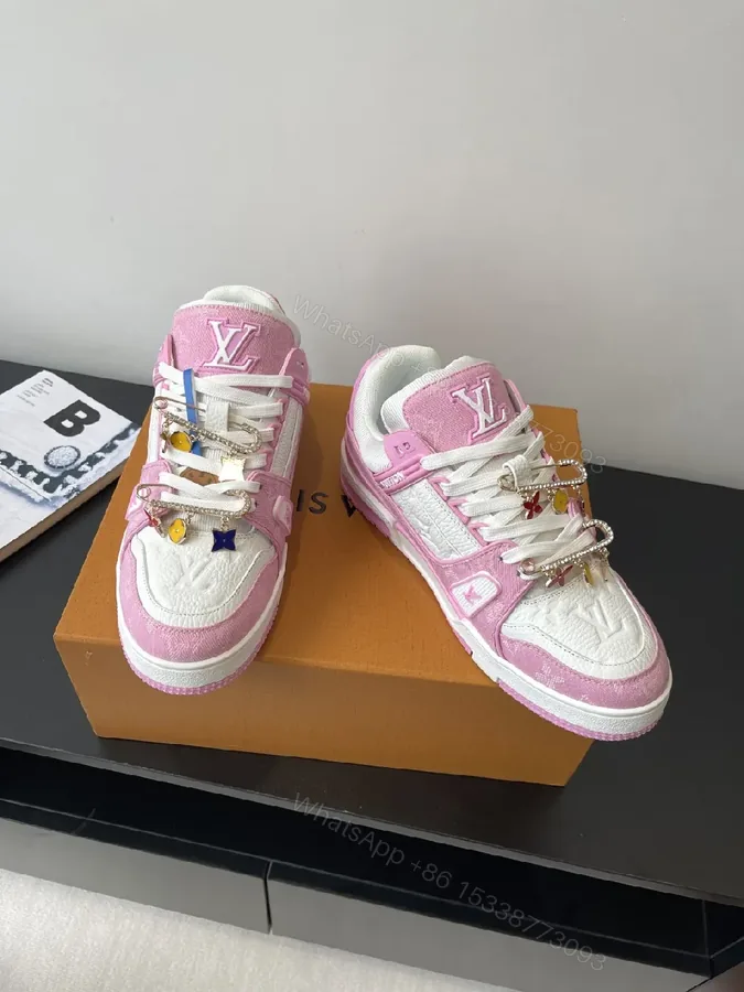 View 1 of Pink & Ivory Designer-Influenced High-Top Sneakers with Comfort