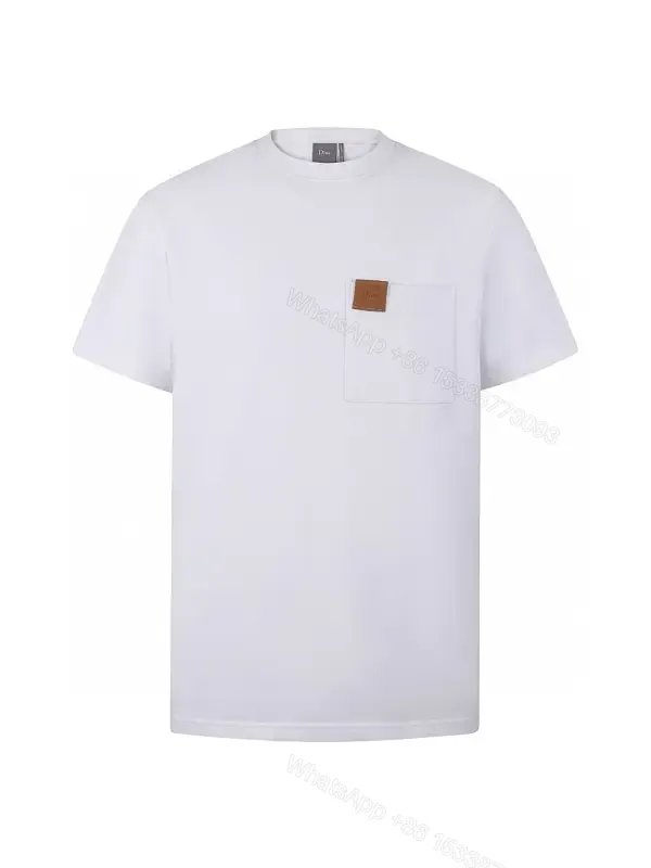 View 1 of White Cotton Casual Tee with Pocket Dior Patch [T-Shirt]