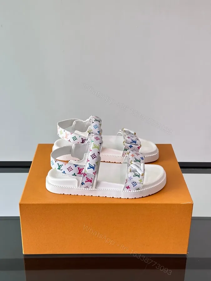 View 1 of LV Men White Canvas Multicolor Logo Sandals