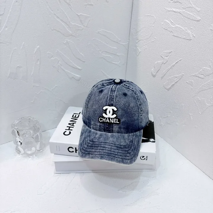 View 1 of Denim Chanel Emblem Cap â€” Modern Luxury, Effortless Presence