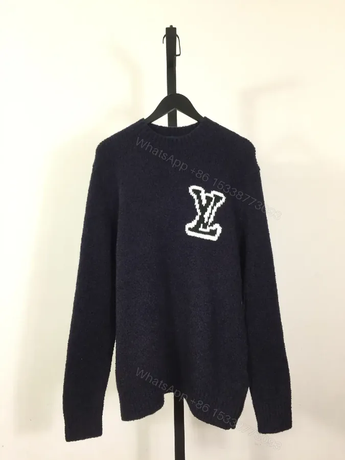 View 1 of Navy Knit Logo Sweater — Luxe Casual Knitwear, Regular Fit