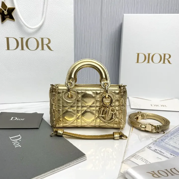 View 1 of Lux Gold-Gloss Quilted Leather Mini Handbag, Compact Luxe Shine