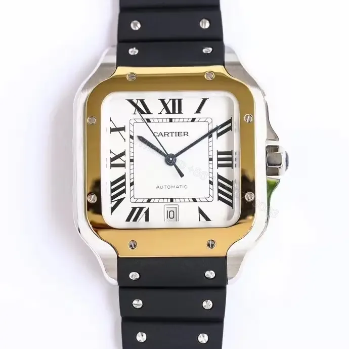 View 1 of Cartier super clone Santos Two-Tone White Dial Black Rubber Strap 40MM Premium WSSA0006