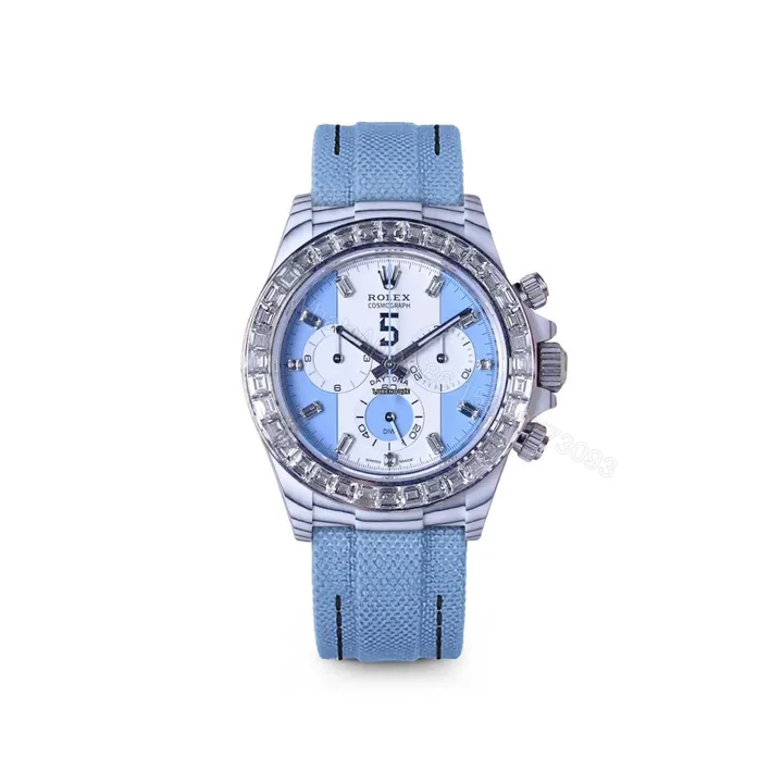 View 1 of Replica Rolex Daytona DiW White Carbon Baby Blue Crystal Dial Nylon Strap 40mm