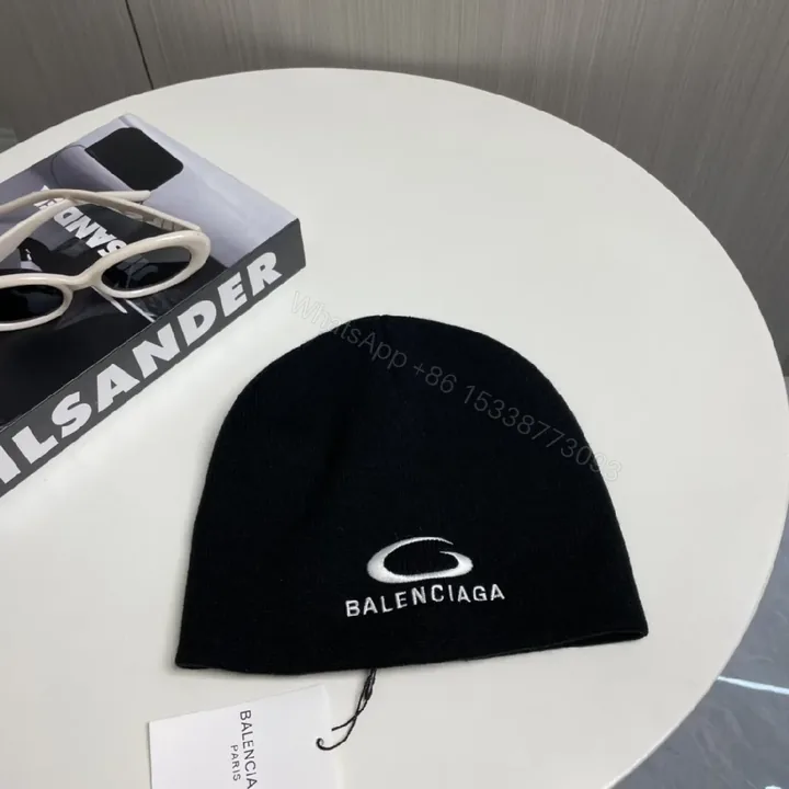 View 1 of Black Knit Balenciaga Beanie with Subtle Logo Detail