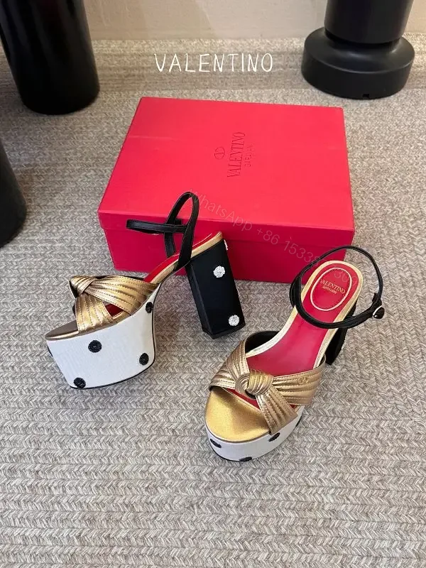 View 1 of Gold Satin Platform Sandal Valentino Style Clutch Block Heel