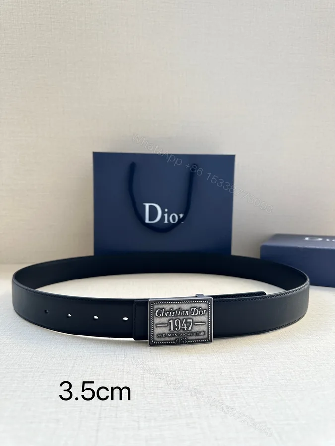 View 1 of Dior 高仿男士素面皮帶 1947復古徽章 銀扣黑帶