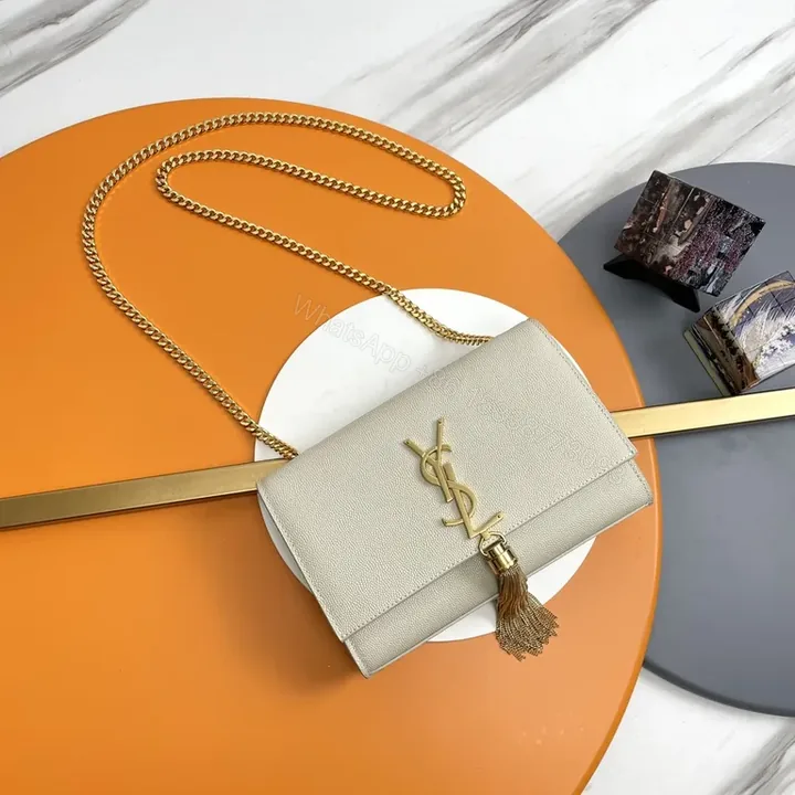 View 1 of Beige Pebble Leather Crossbody: Luxe YSL-Inspired Bag