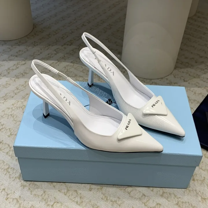 View 1 of 高仿Prada*1I901A露跟印花徽標高跟鞋7.5CM白色免檢版