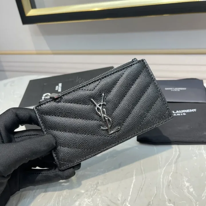 View 1 of Quilted Leather Cardholder: Signature YSL Elegance
