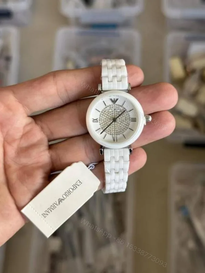 View 1 of First Copy Emporio Armani White Diamond Dial Watch For Women