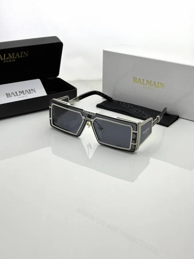 View 1 of First Copy Balmain Transparent Rectangle Sunglasses Grey Lens Unisex UV Protection