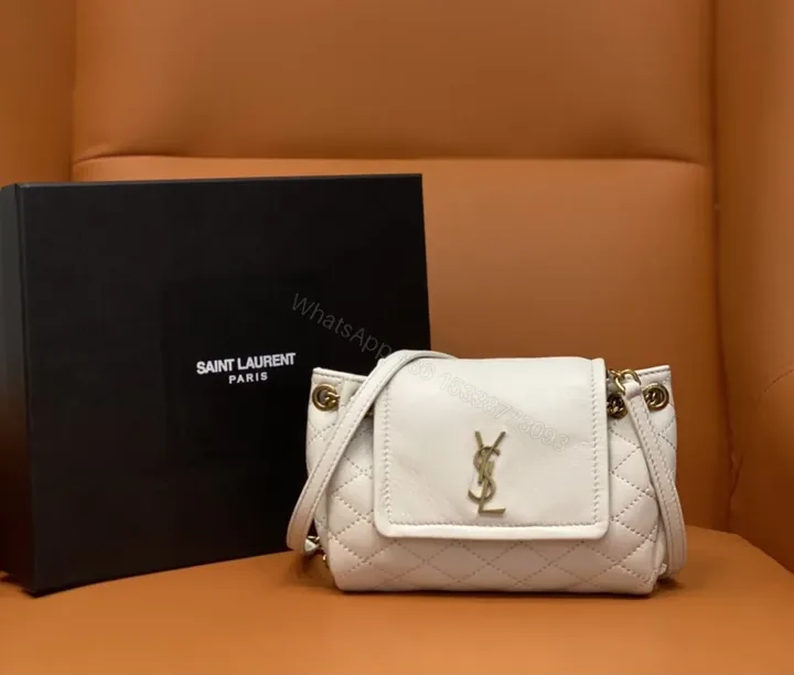 View 1 of Quilted White Calfskin Mini Crossbody, YSL-Style Luxe