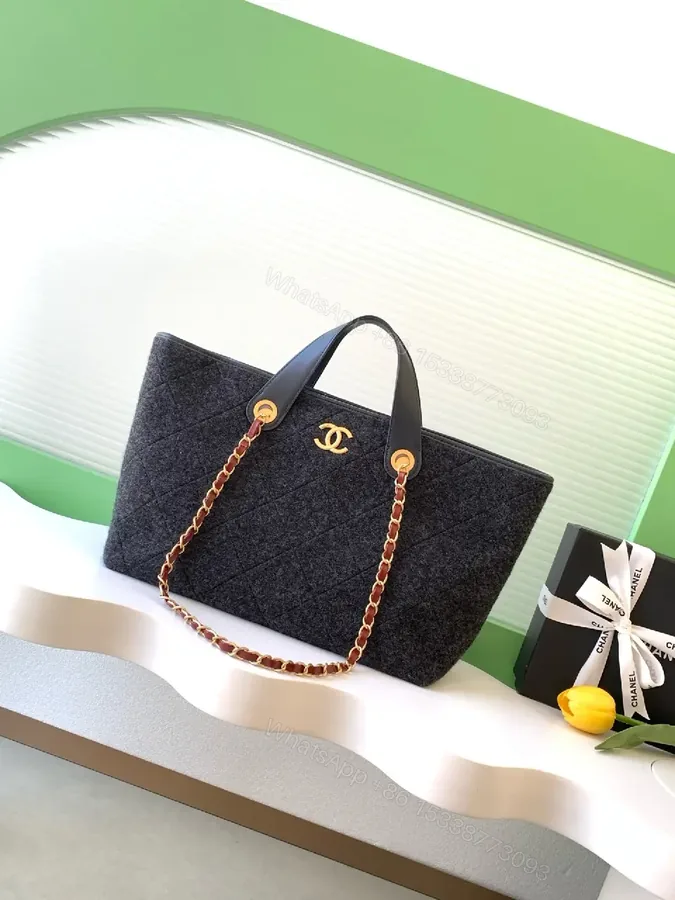 View 1 of Textured Quilted Tote – Wool-Blend with Gold Hardware Tote