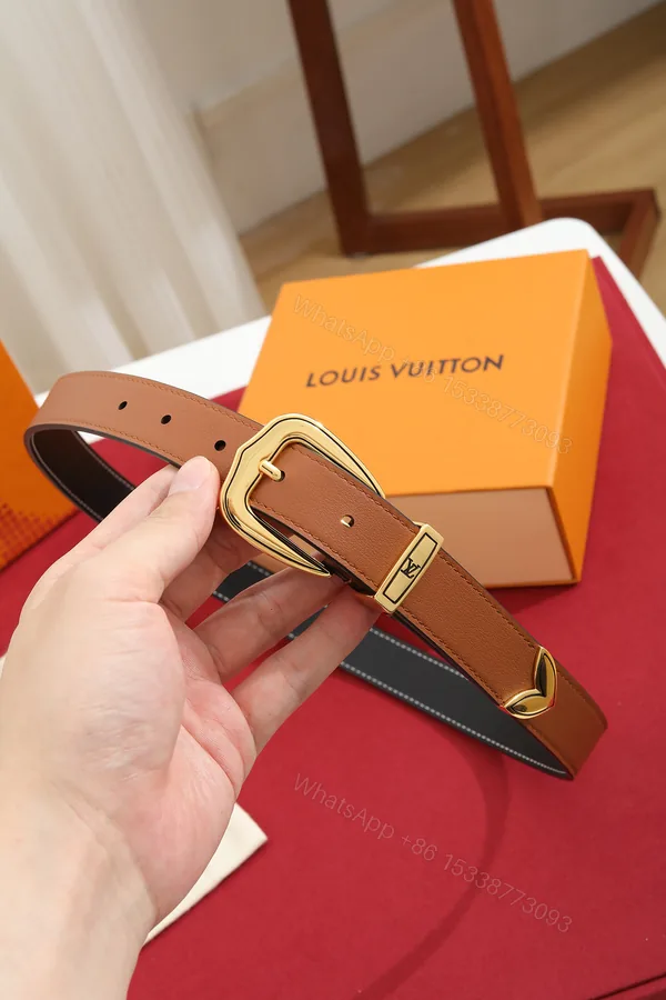 View 1 of LV A貨女款焦糖色細版真皮皮帶 金色扣頭氣質百搭款