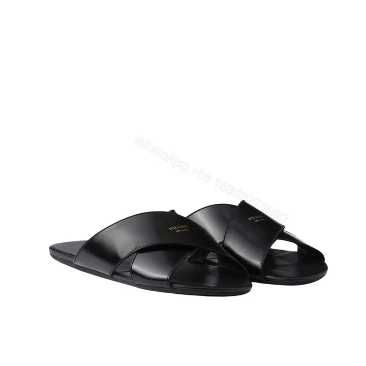 View 1 of PRADA BRUSHED LEATHER SLIDES BLACK 1XX768 055 F0002 F 005
