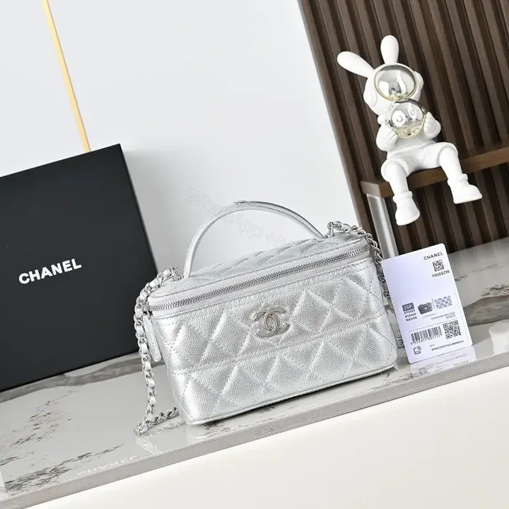View 1 of Metallic Leather Crossbody: Chic Quilted, CC Detail, Compact