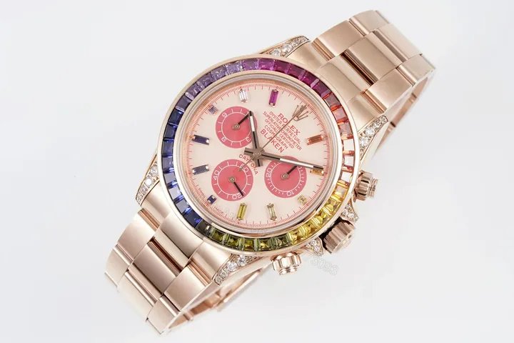View 1 of Best Rolex Daytona Rainbow Rose Gold replica 40MM Oyster Bracelet Edition RG-DAYTONA-RAINBOW-ROSEGOLD-OYSTER-40
