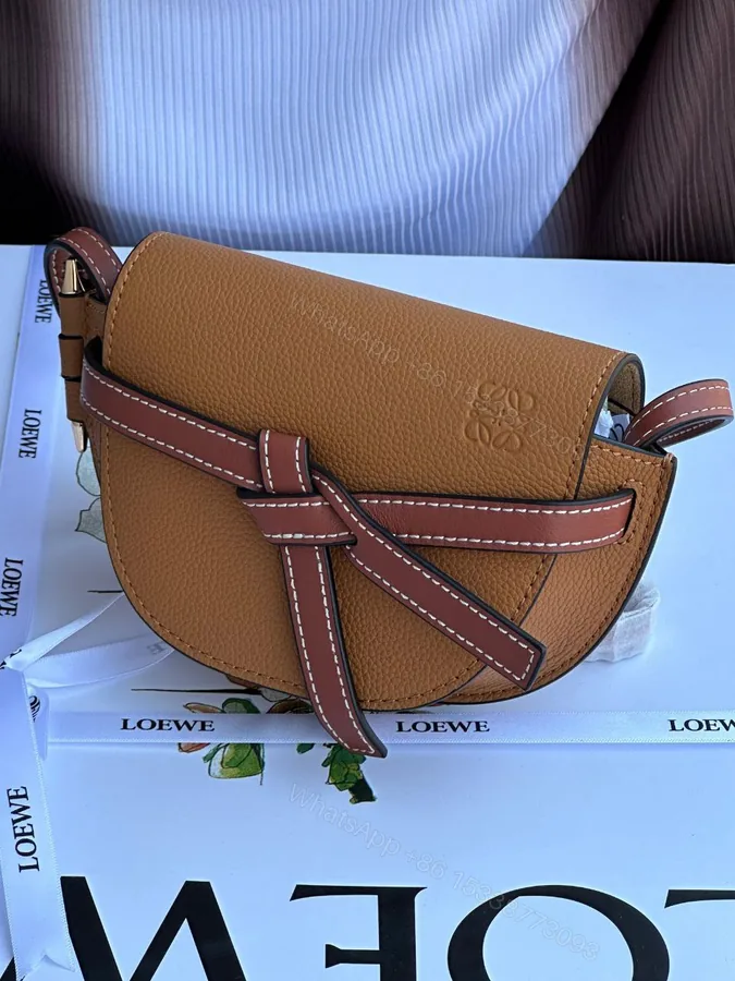 View 1 of Loewe Grained Calfskin Mini Gate Crossbody Bag Caramel Pecan