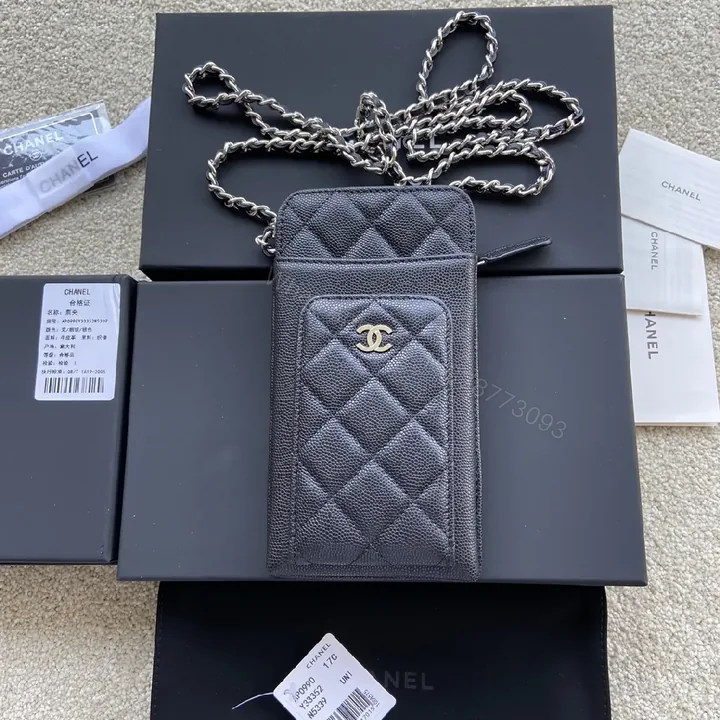 View 1 of Quilted Cardholder Crossbody: Luxe Black, Gold Hardware