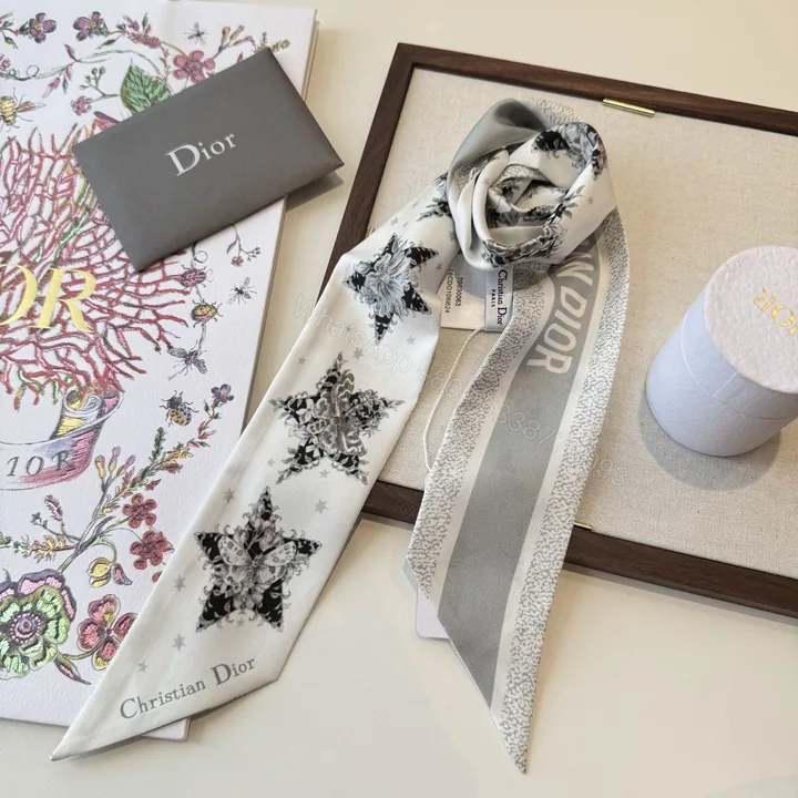 View 1 of Dior原單黑白星芒絲巾髮帶 高端雙面法式精品飄帶