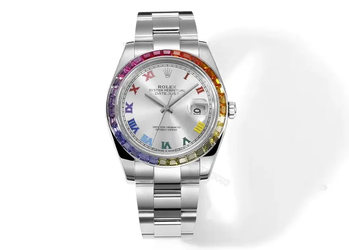 View 1 of Best Rolex Datejust Rainbow Roman replica 41MM Silver Dial Oyster Bracelet Edition RG-DATEJUST41-RAINBOW-ROMAN-OYSTER