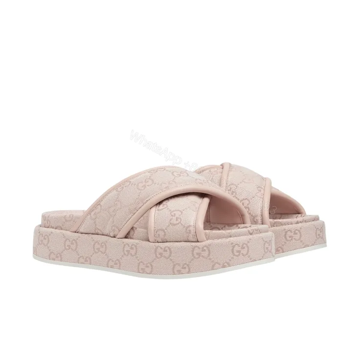 View 1 of GUCCI WOMEN’S GG PLATFORM SANDAL LIGHT PINK 816798 FAD9D 6845