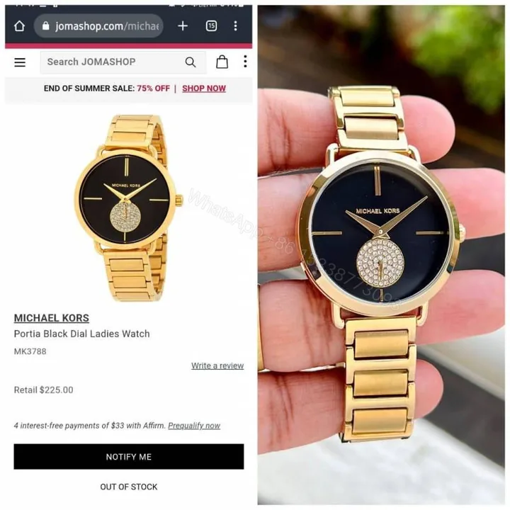 View 1 of First Copy Michael Kors Portia Japan Watch For Women Gold Black