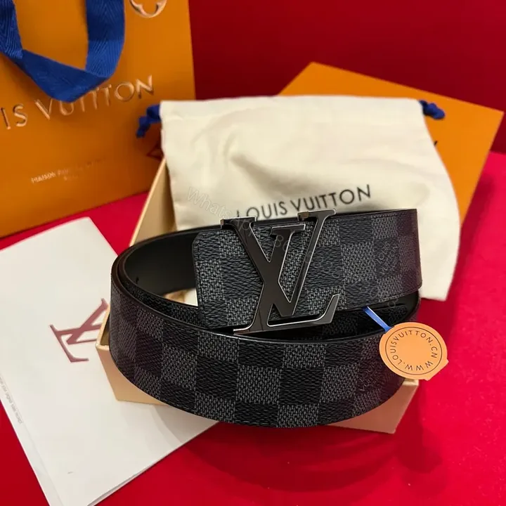 View 1 of Premium LV-Checkered Leather Belt: Modern Luxury, All-Day Confidence