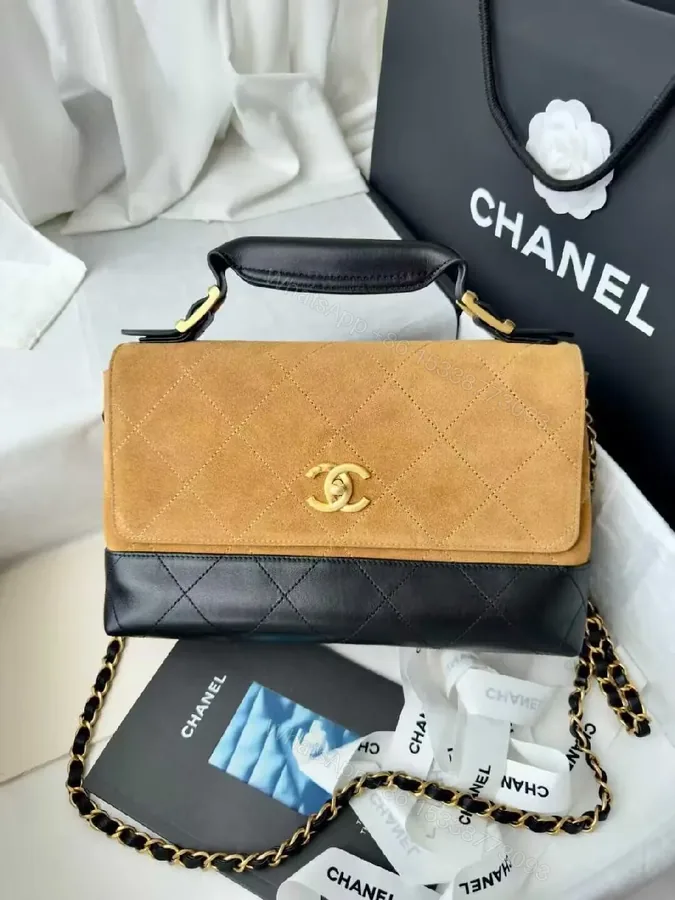 View 1 of Two-Tone Quilted Shoulder Bag: Camel & Black Luxury Bag