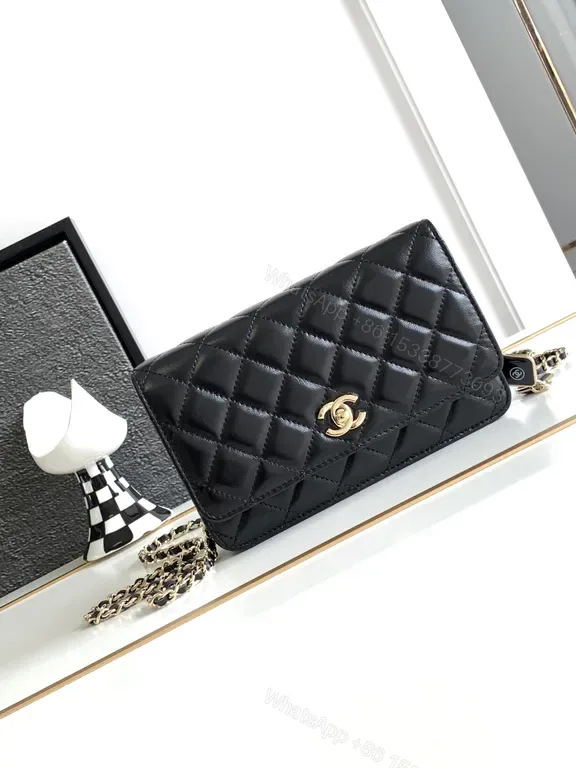 View 1 of Chic Quilted Black Leather Chain-Detail Bag