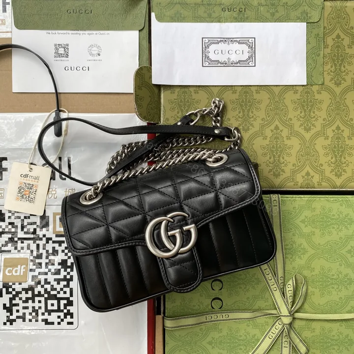 View 1 of Gucci 高仿GG Marmont雙鍊條黑色女用包 通勤百搭首選