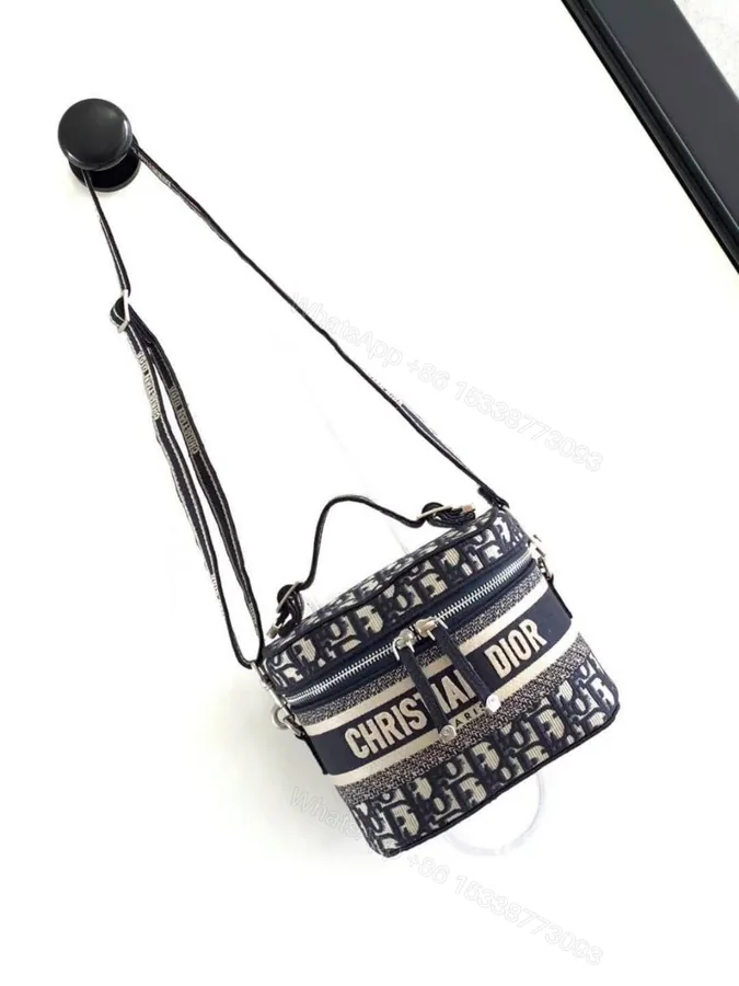 View 1 of Christian Dior Obriek Vanity 2way Handbag Shoulder Bag Canvas Navy