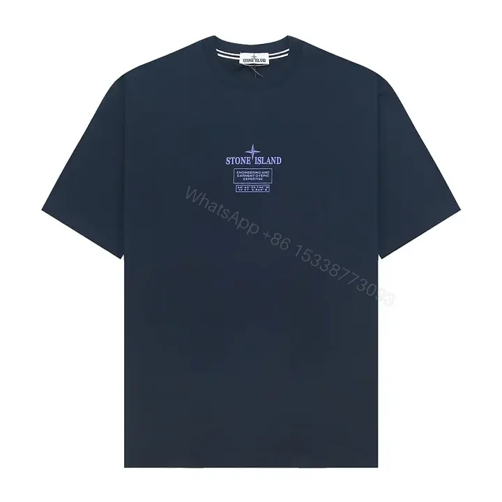 View 1 of Navy Cotton Relaxed Tee with Subtle Graphic Detail