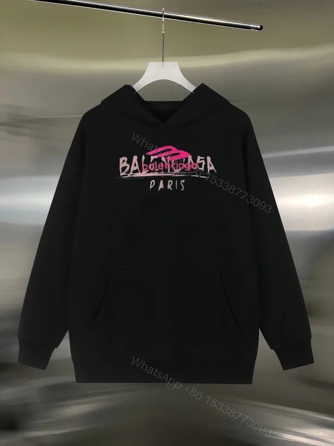View 1 of Balenciaga黑色520螢光黃數字一比一連帽帽T,街頭亮眼穿搭