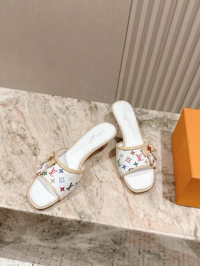 View 1 of Colorful Monogram Slide Sandals with Cushioned Footbed