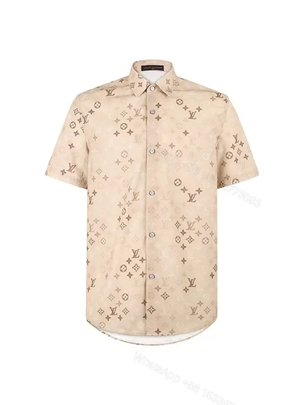 View 1 of Light Beige LV Monogram Floral Short-Sleeve Button-Up Shirt