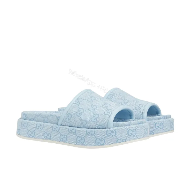 View 1 of GUCCI WOMEN’S GG PLATFORM SANDAL LIGHT BLUE ‎816797 FAD9D 4952