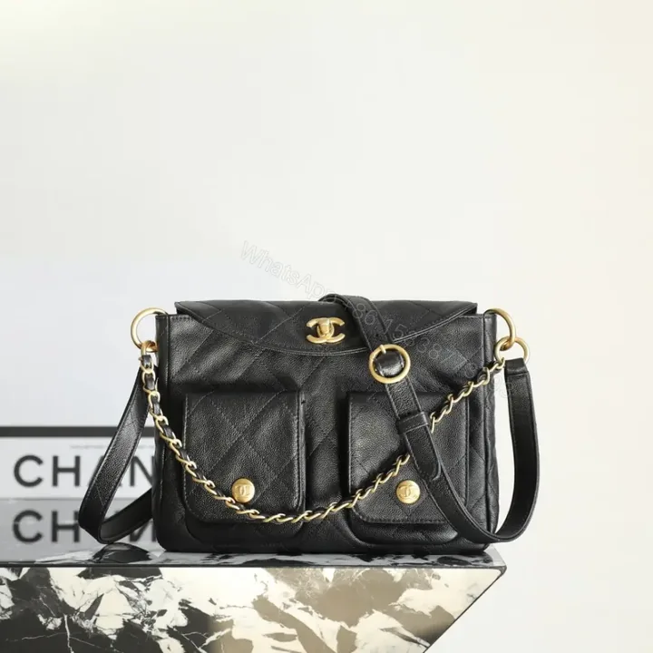 View 1 of 高仿Chanel*25P系列AS5385黑金郵差包小號免檢版